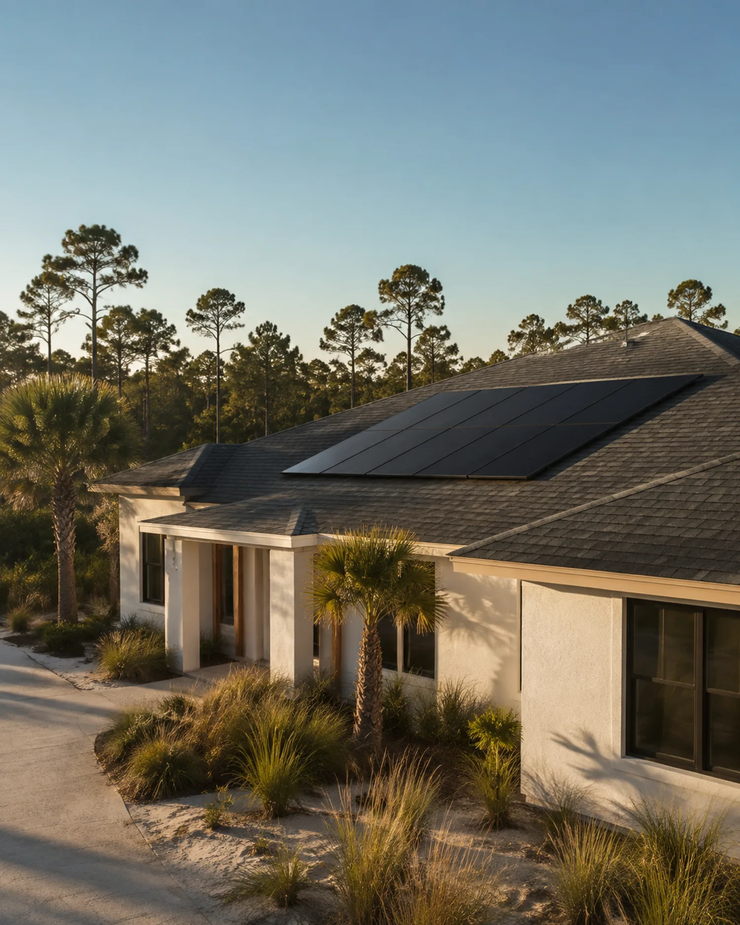 Illustrative coastal home with a clear view of the roof